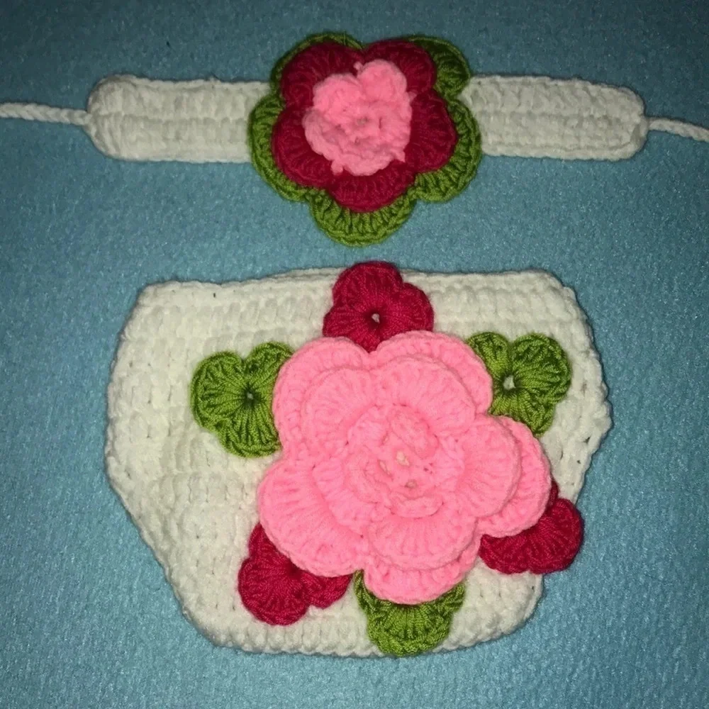 HANDMADE CROCHETED headband with matching bottoms